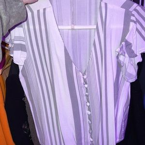 white and gray striped short sleeve